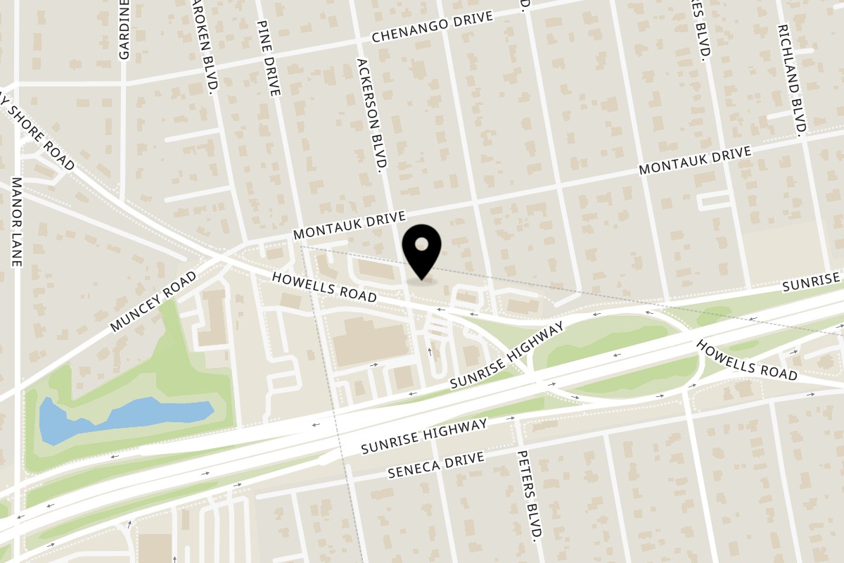 Map showing the location of Hamza & Madina Halal Food Bay Shore on 172 Howells Rd in Bay Shore